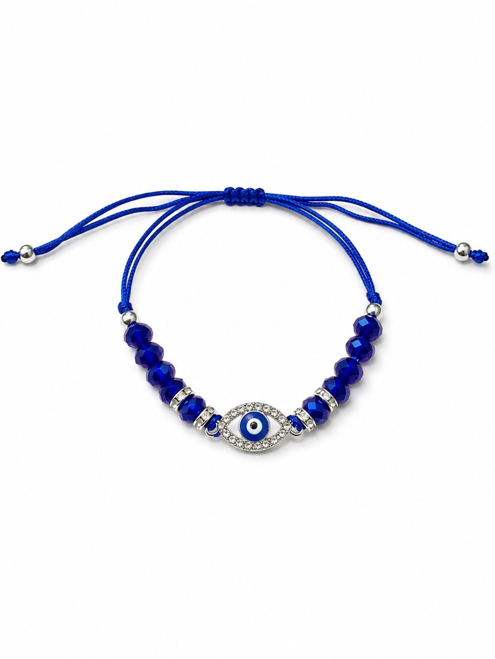 🧿Blue Evil Eye Cord Bracelet with Crystal Beads #24